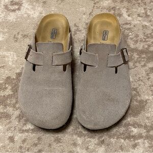 Birkenstock Taupe Suede Clogs